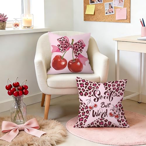 Set of 2 Pink Bow Leopard Velvet Throw Pillow Covers - 18x18