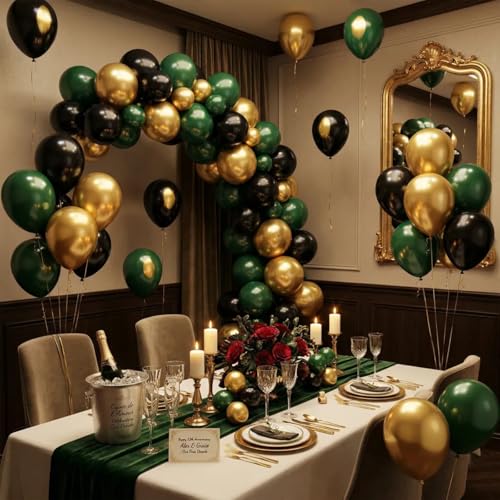 Hiquaty Green and Gold Balloons Set - 60pcs 12 Inch Latex