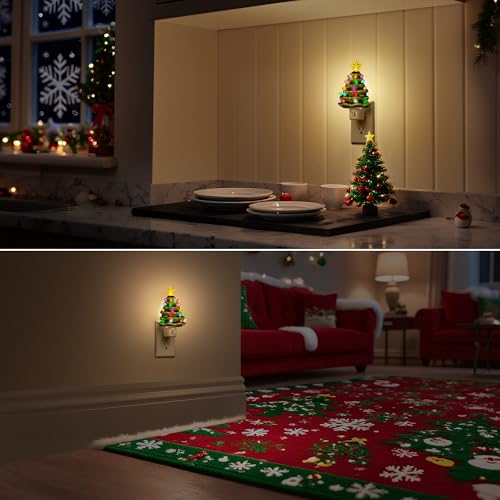 Ceramic Christmas Tree Night Light - Warm White, 3000K, Plug-in Wall Decor - Variation of THIS listing