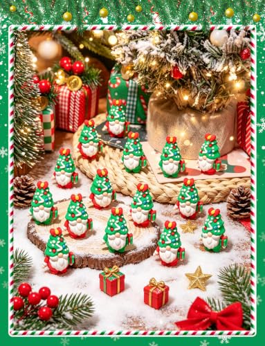 Christmas Gnome Figurines Set - 52 Mini Resin Holiday Decorations - Red & Green, 1.38 Inch - Variation: Christmas Gnome / 52pcs