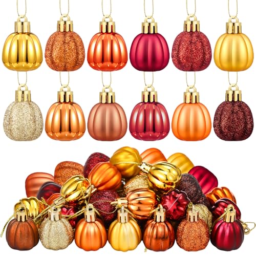 36 Pcs Mini Pumpkin Hanging Ornaments for Fall Tree - Yellow Autumn Decor