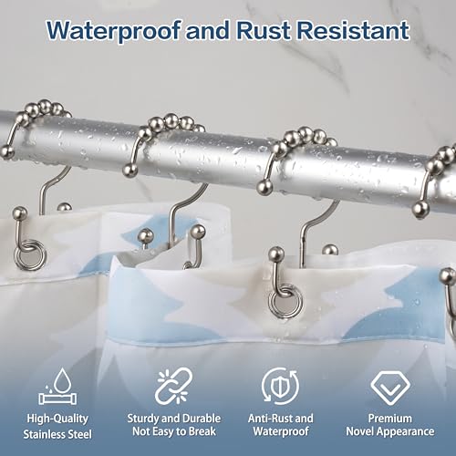 DAWNER Rust-Proof Stainless Steel Shower Curtain Hooks - Set of 12