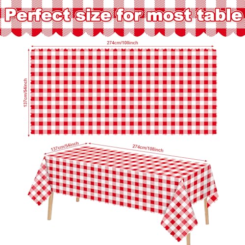 2 Pack Red Gingham Tablecloths - Waterproof 54x108 Inch Covers