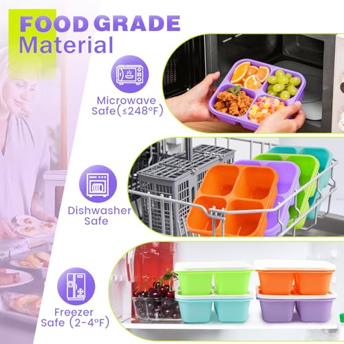 YANLIFY 4-Pack Snack Bento Box - Stackable Divided Food Containers (4 Colors)