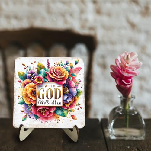 Inspirational Floral Wood Sign for Desk Decor - 5.1" Christian Gift