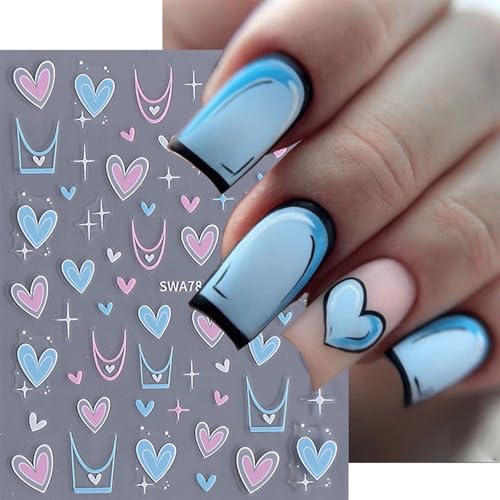 Valentine Heart Nail Art Stickers - 10 Sheets Self-Adhesive Decals