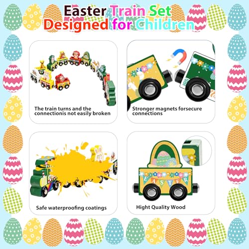 Magnetic Wooden Easter Train Toy for Toddlers - Green Animal & Egg Design