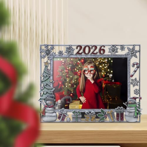 Christmas 5x7 Photo Frame Gray Metal Holiday Picture Display
