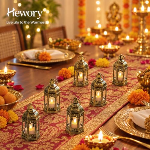 Hewory 10PCS Gold Mini Lanterns for Party Decoration with Remote LED Candles - Variation 10