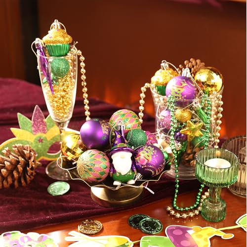 Valery Madelyn Mardi Gras Ball Ornaments Set - Purple, Green, Gold Holiday Decorations, 40 Pieces