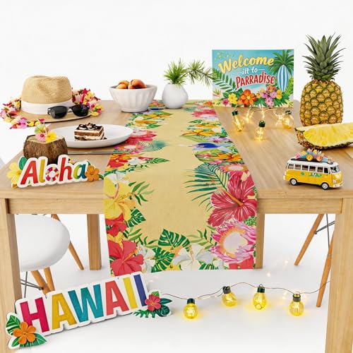 Hibiscus Palm Leaf Table Runner - Luau Party Decorations