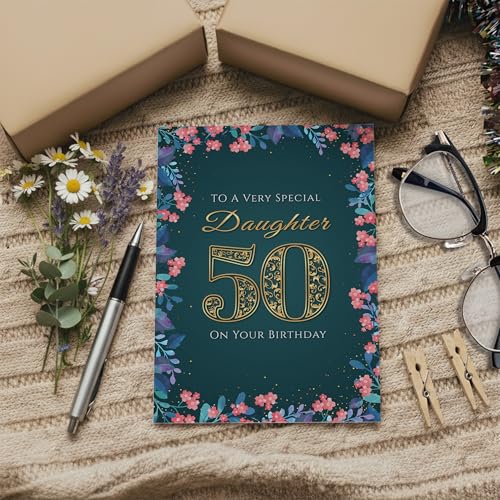 Premium A5 Daughter 50th Birthday Card with Floral Design