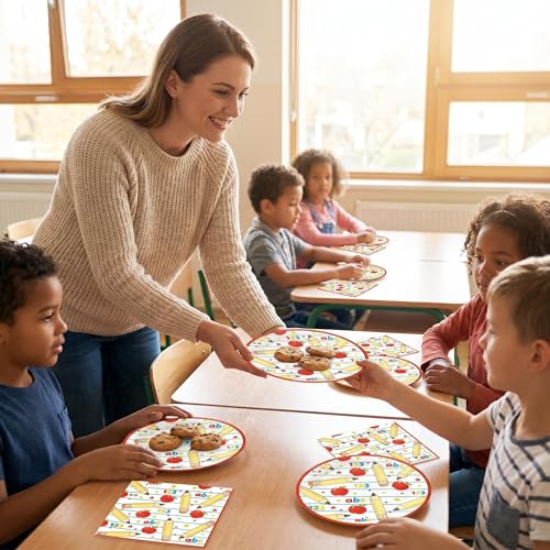 Back to School Plates & Napkins Set - 50 Pcs Apple Pencil Design