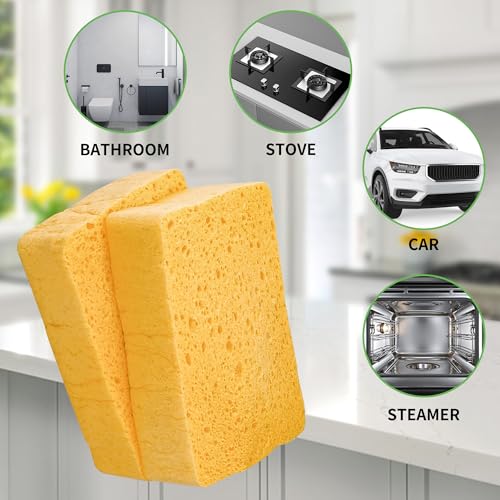 Yellow 4 Pack Compostable Thicker Pop-Up Dish Sponges Non-Scratch Plant-Based