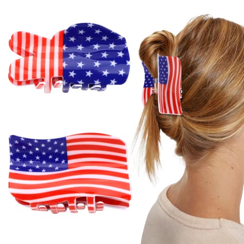 4th of July Hair Claw Clips - Patriotic American Flag & Peace Sign Set
