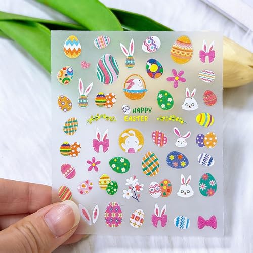 Easter Nail Art Stickers 6 Sheets Self-Adhesive Bunny Decals