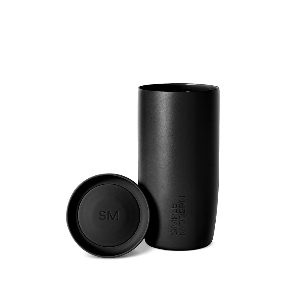 Simple Modern Travel Coffee Mug Tumbler with 360° Lid | Ceramic-Lined Insulated Stainless Steel Cold Brew Iced Coffee Cup | Gifts for Women Men Her Him | Voyager Signature | 16oz | Midnight Black