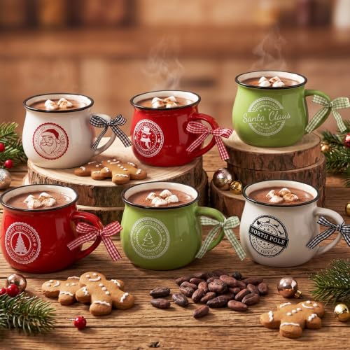 Sawysine Santa Style Christmas Coffee Mug Set - 6 Pack, 12 oz Ceramic Holiday Decor