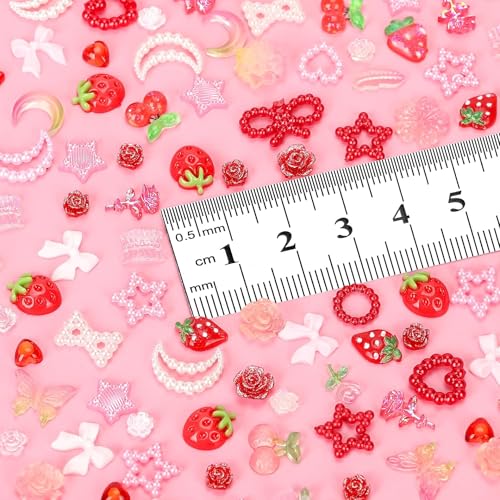FINGCRO 110pcs 3D Nail Charms Resin Flatback Flowers Fruit Butterflies