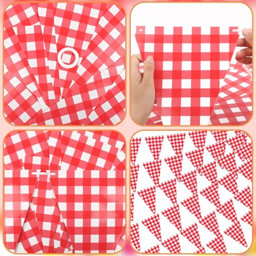 Red and White Checkered Pennant Banner Garland for Parties