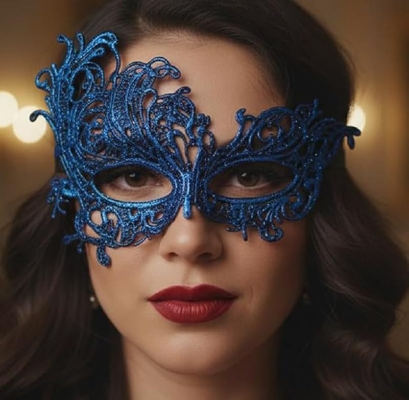 Sexy Lace Masquerade Eye Mask - Blue Floral Lace Carnival Cosplay Accessory