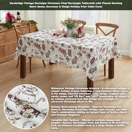 Newbridge Vintage Christmas Vinyl Tablecloth 60 x 120 Inch Rectangular with Flannel Backing
