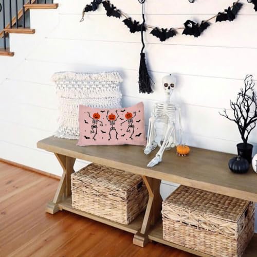 Halloween Dancing Skeleton Throw Pillow Cover 12x20 Inch Lumbar Case