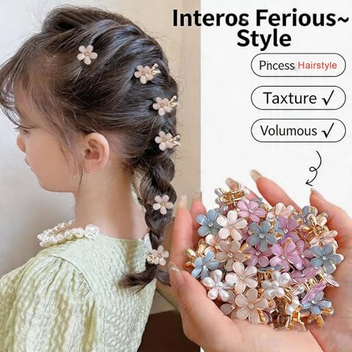 ASVNRES Mini White Rhinestone Flower Hair Claw Clips 10-Pack
