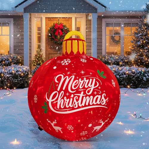 4ft Outdoor Christmas Inflatable Decorations with Rotating LED Lights - New-Red