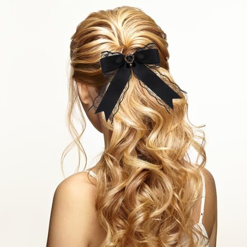 Black Lace Bow Hair Clips with Long Tail 2Pcs