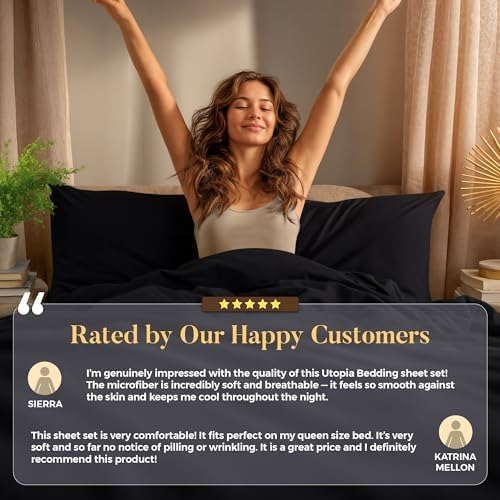 Utopia Bedding King Size Sheet Set - Soft, Breathable Microfiber | 4-Piece in Black, Oeko-Tex Certified