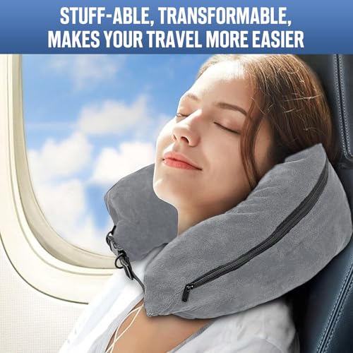 Stuffable Travel Pillow & Storage Bag - Soft Velvet Neck Pillow