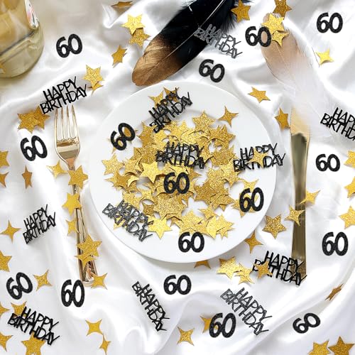 Black and Gold 60th Birthday Confetti - 170pcs Table Scatter