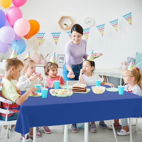 Blue Disposable Tablecloth 54 x 108 Inches - Pack of 2 for Parties & Events