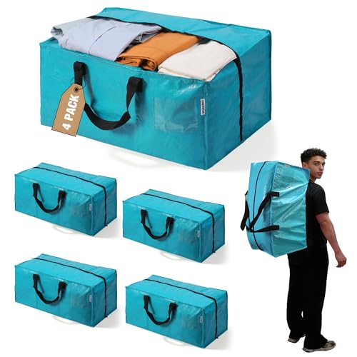 Blue WORKPRO 4-Pack Extra Large Moving Storage Bags with Backpack Straps