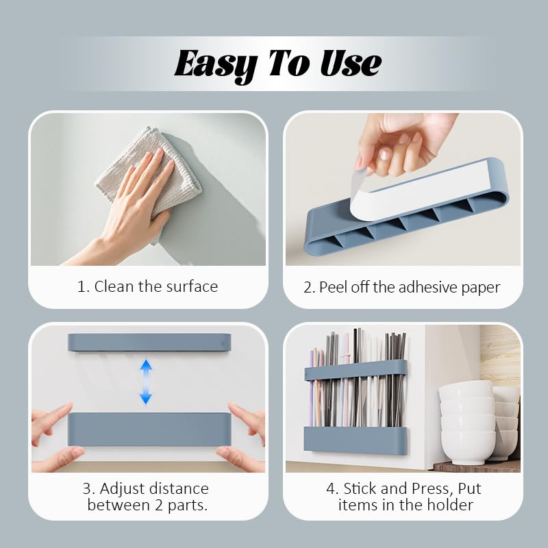 Blue Silicone Straw Holder with 6 Slots for Cabinets & Fridges