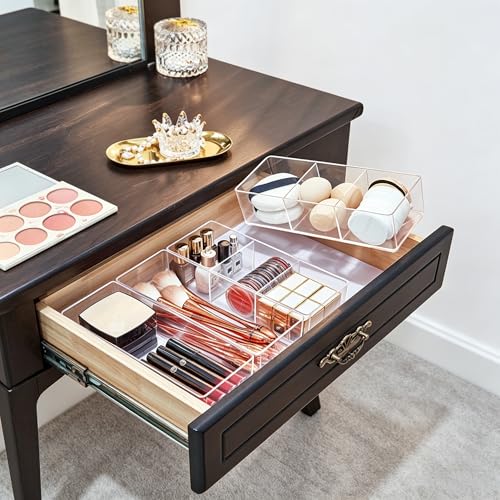 DYMSUP 3-Compartment Clear Acrylic Makeup Organizer for Vanity Countertop
