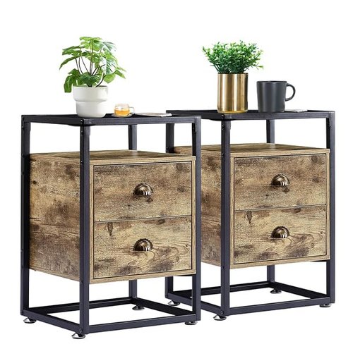 VECELO Bedside End Table, Modern Nightstand with Drawer, Night Stand for Living Room Bedroom, Tempered Glass, Grey