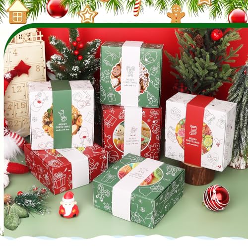 Multicolor Christmas Cookies Gift Boxes 12 Pack with Window Holiday Snack Treats