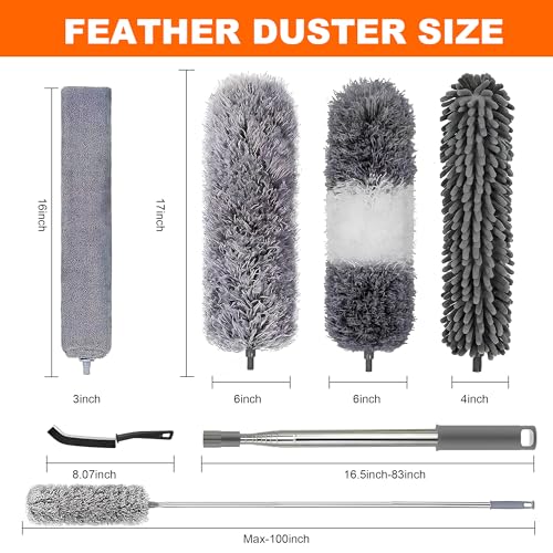 5 Piece Microfiber Duster Kit with Extension Pole - Washable