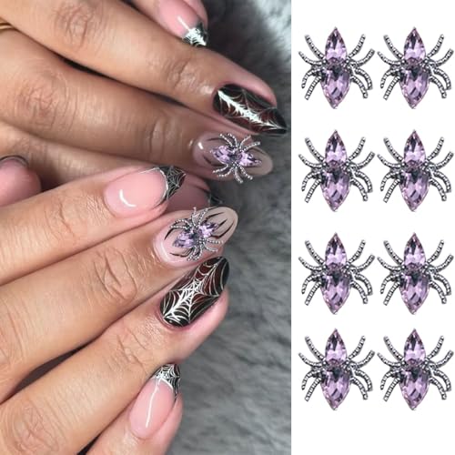 3D Spider Nail Charms White Alloy Rhinestones 20Pcs Halloween Nail Art