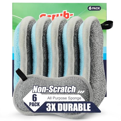 Blue Dual-Sided All-Purpose Cleaning Sponges - 6 Pack, Non-Scratch Microfiber