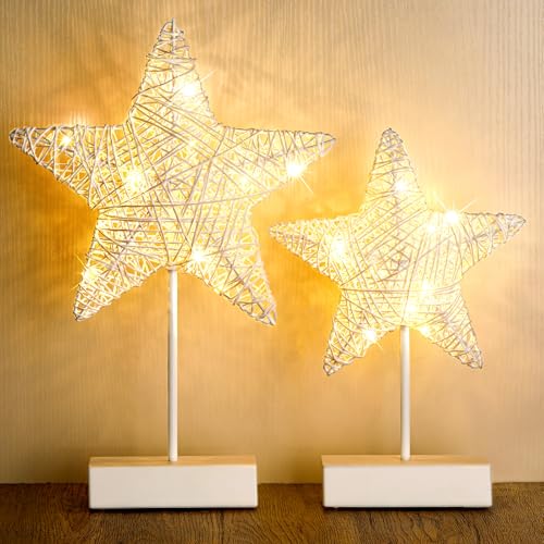 2 Pack Christmas Star Night Lamps Battery Operated Warm White Light Home Decor
