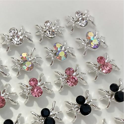 BUNLVDI 30Pcs Punk Style Halloween Spider Nail Charms & Gems