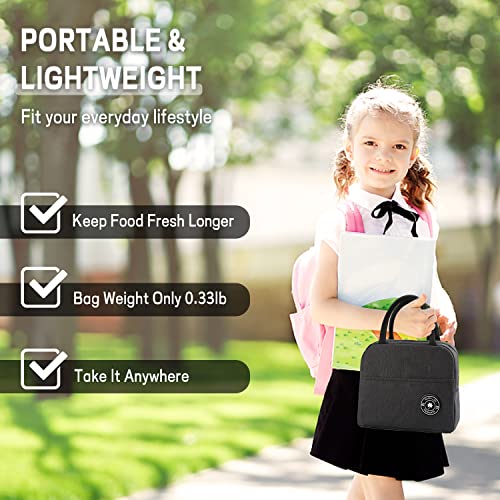 HUBAKO Insulated Lunch Bag, Small Portable Lunch Tote for Work - Black