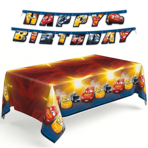 Disney Cars Birthday Party Decoration Set - Banner and Tablecloth