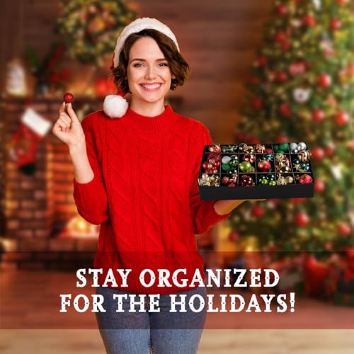 HOLDN’ STORAGE Christmas Ornament Storage Box with Dividers - Holds 96 Large 3-Inch Ornaments, Green, with 4 Trays