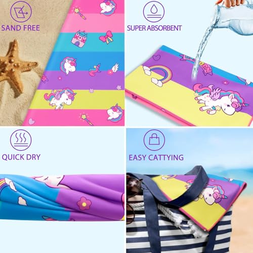 Unicorn Kids Beach Towel - Quick Dry Microfiber, Sand Free, 27" x 59"