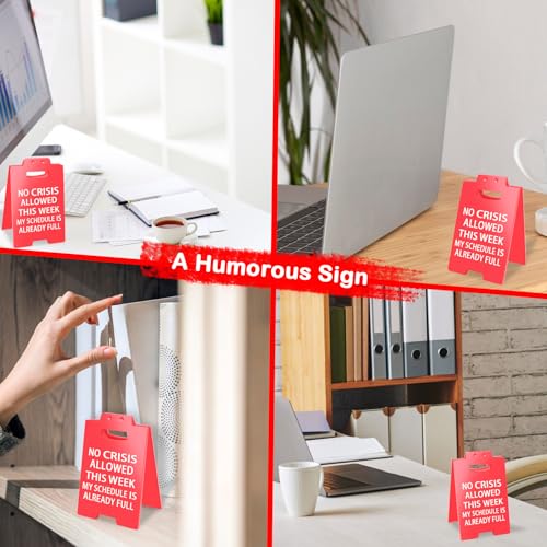 No Crisis Allowed Desk Sign - Funny Office Decor for Coworkers (Red)