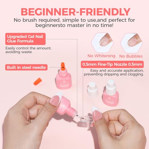 Luckyfairy Fast-Drying Gel Nail Glue for Press-on Nails 3-Pack